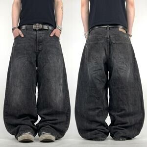 Vintage faded black grunge grey archive y2k baggy wide leg cyber jeans